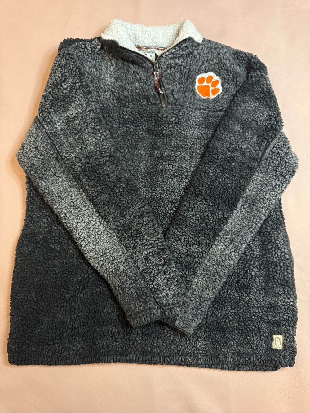 Pressbox - Gray Sherpa Quarter Zip Clemson Pullover - Size XL